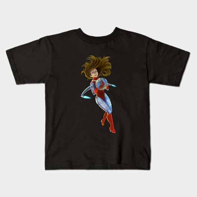 USA Space Girl Pin Up Kids T-Shirt by D. Fillz